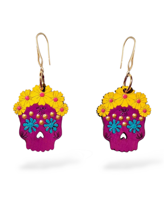 ARETES CALAVERA FLORES MORADO
