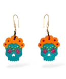 ARETES CALAVERA FLORES TURQUESA