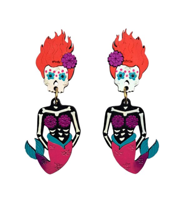 ARETES SIRENA CALAVERA - NARANJA
