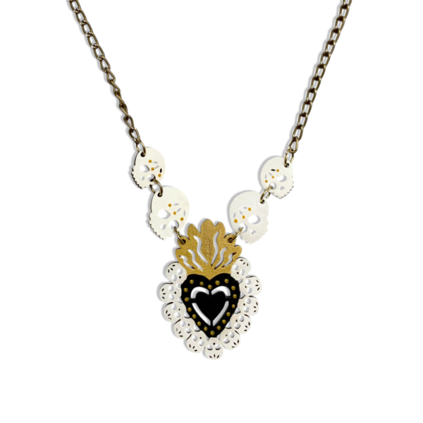 COLLAR CORAZON CALAVERA BLANCO