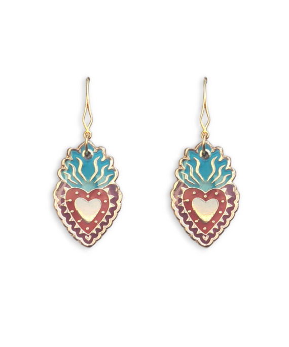 EDICIÓN 16 AÑOS ARETES METAL SAGRADO CORAZÓN  MORADO-TURQUESA