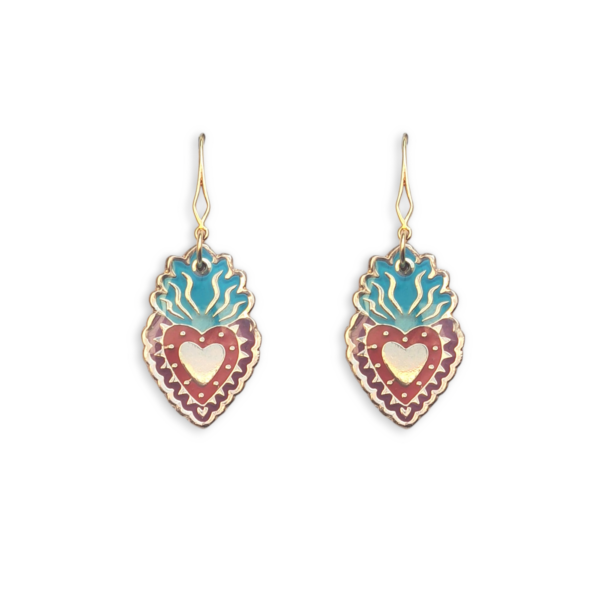 EDICIÓN 16 AÑOS ARETES METAL SAGRADO CORAZÓN  MORADO-TURQUESA