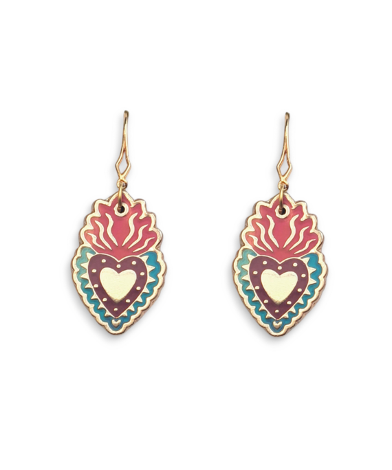 EDICIÓN 16 AÑOS ARETES METAL SAGRADO CORAZÓN  TURQUESA-ROSA