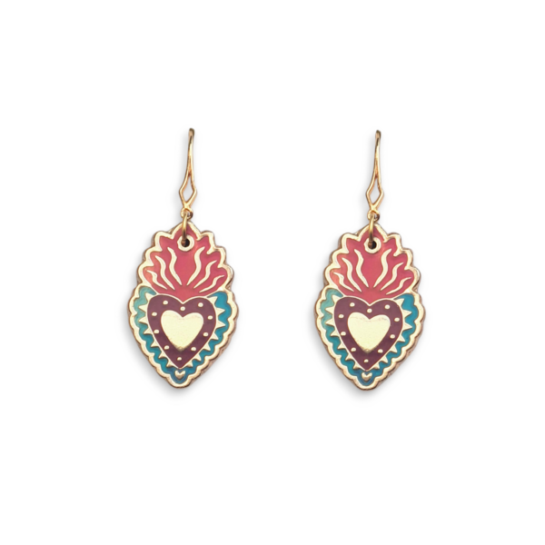 EDICIÓN 16 AÑOS ARETES METAL SAGRADO CORAZÓN  TURQUESA-ROSA
