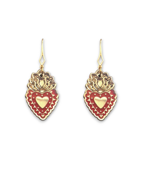EDICIÓN 16 AÑOS ARETES METAL SAGRADO CORAZÓN  ROJO-DORADO