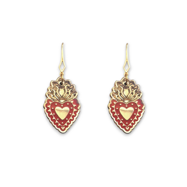 EDICIÓN 16 AÑOS ARETES METAL SAGRADO CORAZÓN  ROJO-DORADO