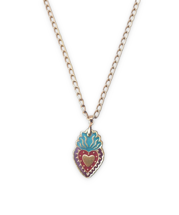 EDICIÓN 16 AÑOS COLLAR METAL SAGRADO CORAZÓN  MORADO-TURQUESA