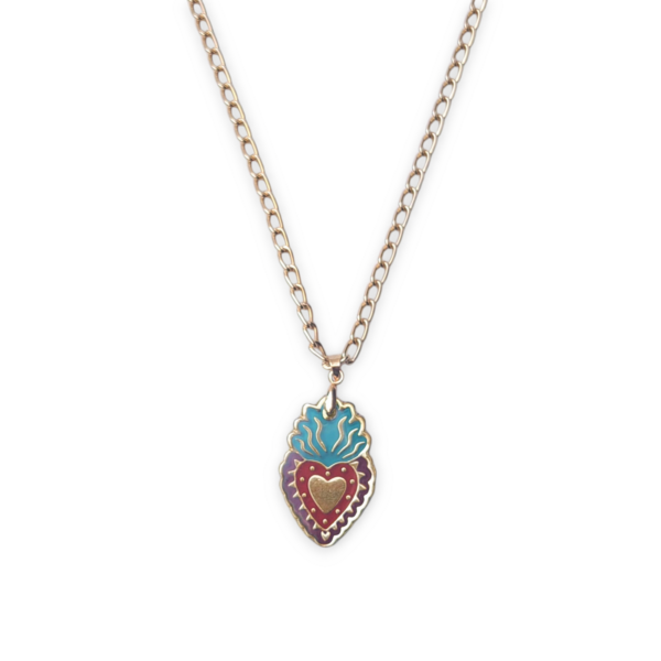 EDICIÓN 16 AÑOS COLLAR METAL SAGRADO CORAZÓN  MORADO-TURQUESA