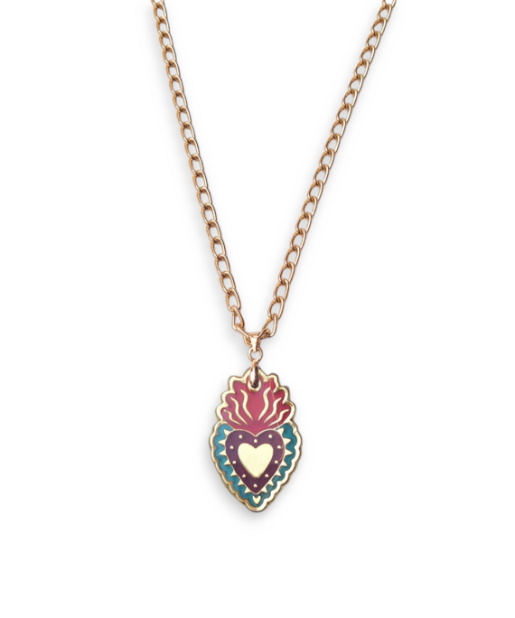 EDICIÓN 16 AÑOS COLLAR METAL SAGRADO CORAZÓN  TURQUESA-ROSA