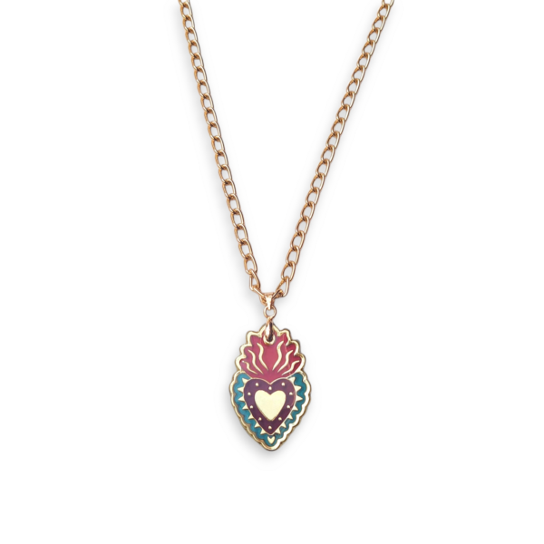 EDICIÓN 16 AÑOS COLLAR METAL SAGRADO CORAZÓN  TURQUESA-ROSA
