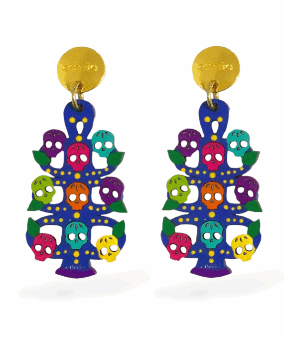 ARETES ÁRBOL CALAVERA azul