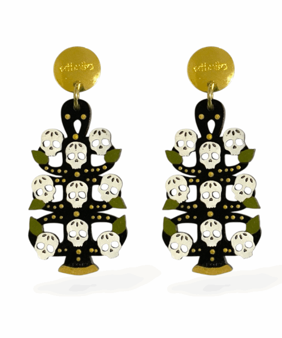 ARETES ÁRBOL CALAVERA negro